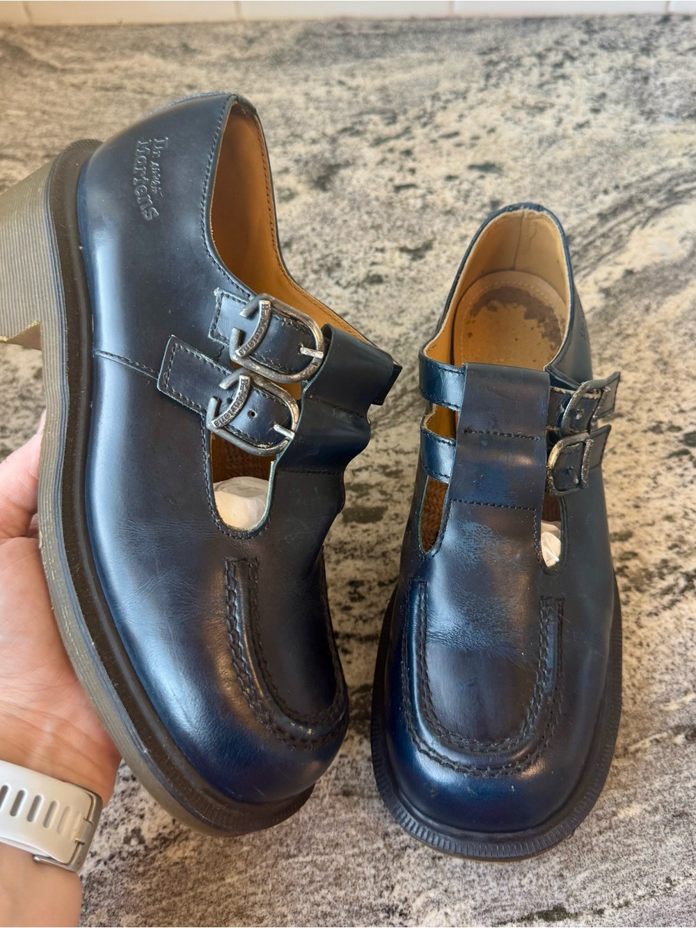 Vintage England Dr. Martens 8305 Double Strap Mary Janes Navy Blue UK 5/US 7